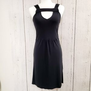 Banana Republic Monogram Black Pleated Neck Dress